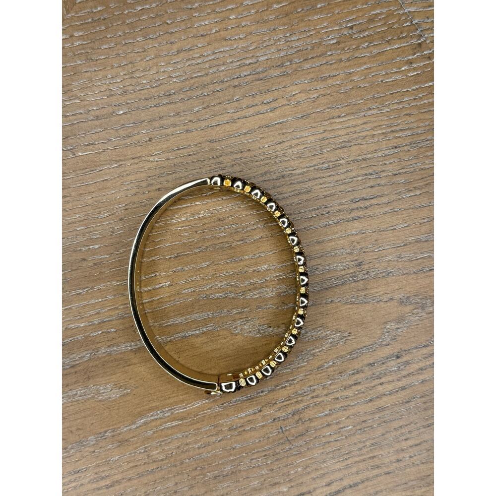 Marchesa Gold Tone Crystal Pavé Hinged Bangle Bracelet - Picture 3 of 3